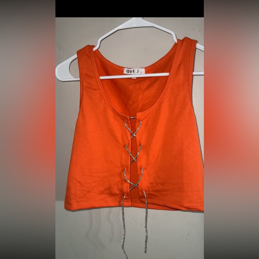 Love J Orange Lace-Up Crop Top